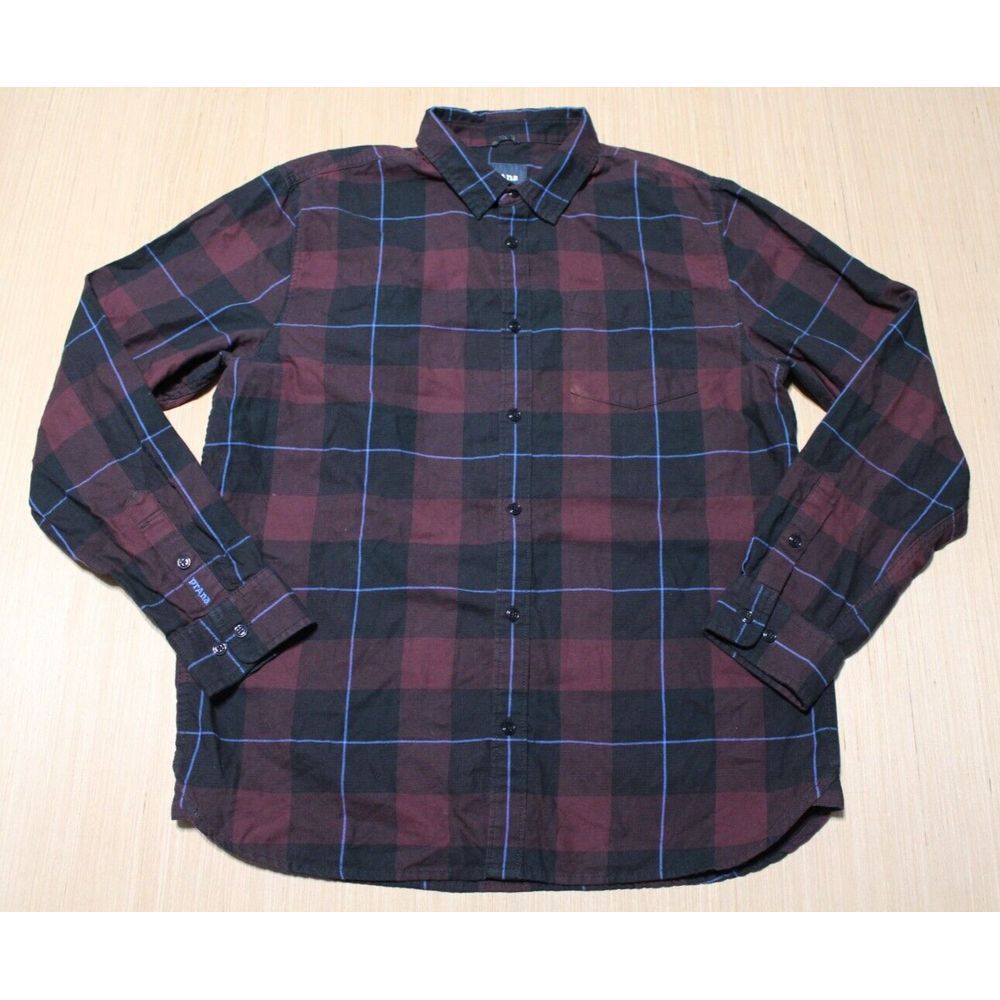 Prana Flannel Shirt Mens Size Large Maroon‎ Long Sleeve Organic Cotton Button Up